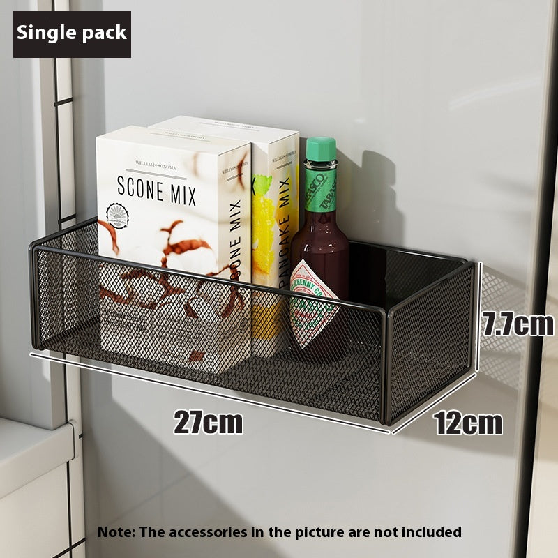 Compact black magnetic storage basket shelf